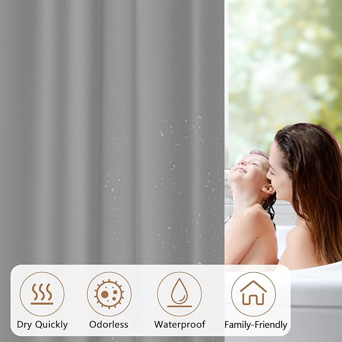 72 x 78 inch Extra Long Waterproof Fabric Shower Curtain Liner, Light Grey Washable Cloth Shower Liner with 3 Large Magnets, Neutral Minimalist Lightweight Shower Curtain Long for Bathroom