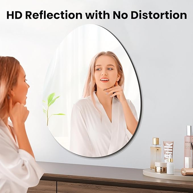 VASUHOME Drop Frameless Bathroom Mirror, 28 x 36 Inch Wall Vanity Mirror, Large Wall Mounted Mirrors for Bathroom, Living Room, Bedroom