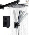 8 Inch Matte Black Shower Faucet Set with Rain Shower Head and Handheld Spray, Wall Mounted Rainfall Shower Head with Handheld Combo, Bathroom luxury Shower System with Valve and Trim