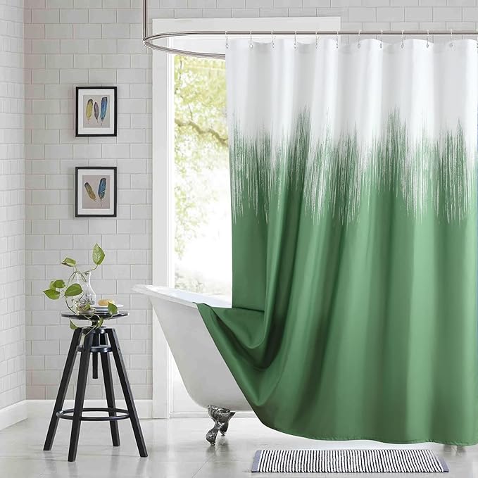 Fabric Shower Curtain, Green and White Ombre Shower Curtains for Bathroom, Modern Decorative Bathroom Curtains, 72" W x 72" H