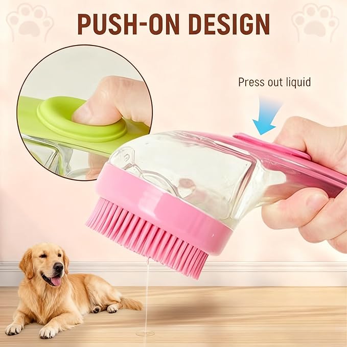 Pet Bath Brush 2 in 1 Dog Shampoo Brush with Built-in Shampoo Dispenser for Long Short Haired Dogs Cats Bubble Maker for Bathing Grooming (Yellow)