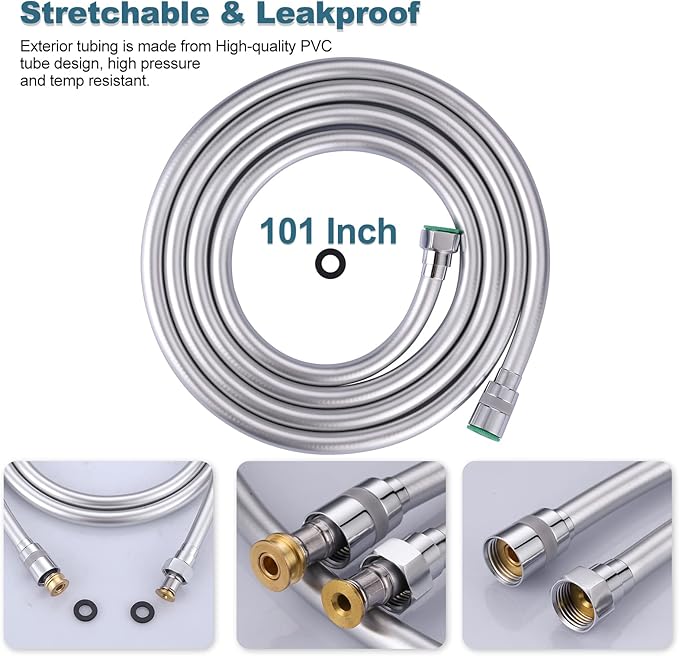 Aleasha 101 Inches Extra Long Shower Head Hose Extension for Bathing, Toilet Cleaning, Dogs, Bathroom - Chrome Handheld Shower Hose