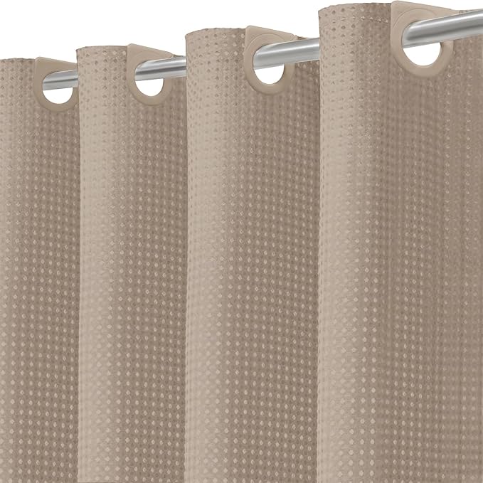Inhousolu No Hook Waffle Weave Shower Curtain with Removable Snap in Fabric Liner Set for Bathroom, 230 GSM Heavy Duty Weighted Hem, Water Repellent Washable Bath Curtains, 72 x 78 Inch, Beige