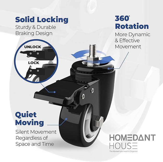 HOMEDANT House 48.1" 5-Tier Metal Rolling Cart Shelf Rack Casters Heavy Duty Laminated Wheel Shelving Unit Adjustable Utility Storage Shelves Shelf Kitchen Garage Black 1Pack