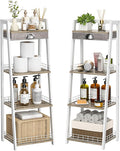 keomaisyto 4-Tier Elegant Ladder Shelf, Bathroom Storage Shelf, Ladder Bookshelf with Drawer, Freestanding Storage Shelves for Bathroom Living Room Study Office, White