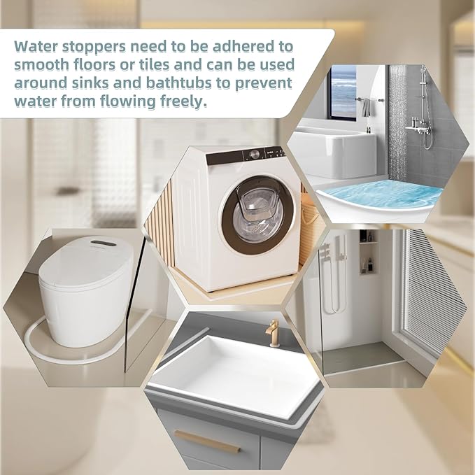 78Inch New Shower Threshold Water Dam Barrier,Collapsible Self-Adhesive Silicone Shower Water Guard for Bathroom Bathtub and Kitchen,Shower Water Blocker Suitable for Wheelchair Access(White)