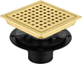 4 Inch Square Shower Floor Drain, Brushed Nickel High Flow Shower Drain Kit with Flange with Hair Filter, Removable Grate Cover, Stainless Steel, Abs Fixing Tray, CUPC Certified (Brushed Gold)