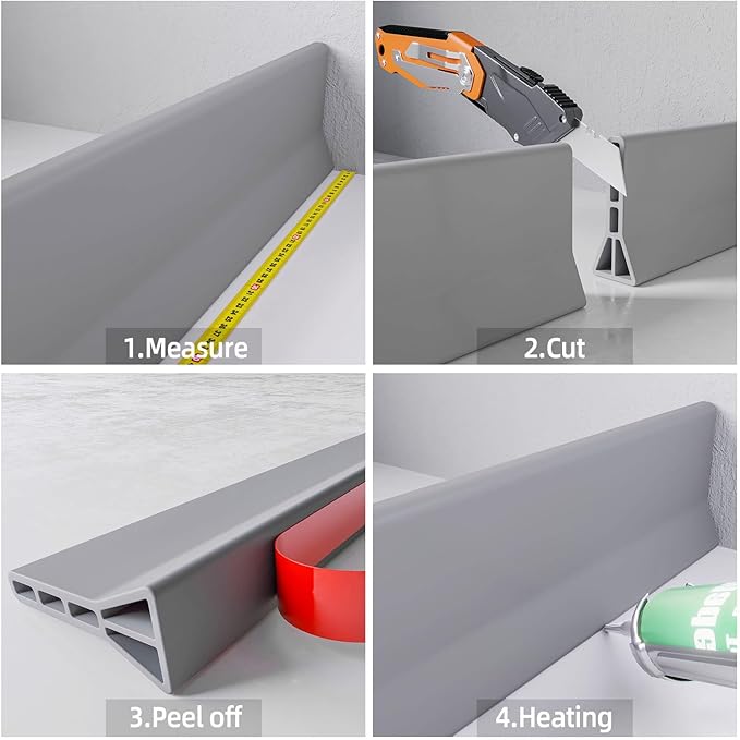 Raycity 3" High Shower Threshold Water Dam 67 IN Collapsible Shower Water Splash Guard for Curbless Shower Threshold Barrier Water Stopper for Wet and Dry Separation Bathroom and Kitchen (Grey)