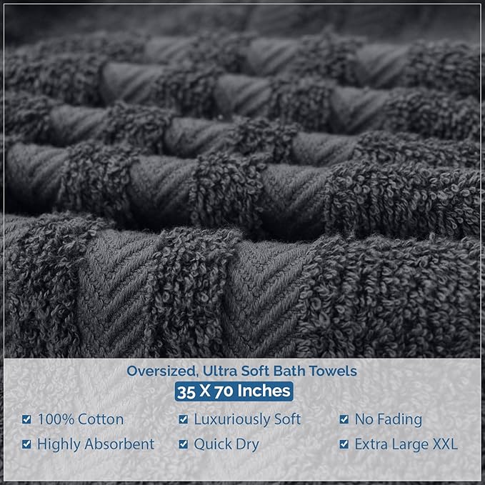 DAN RIVER 2 Pack Luxury Bath Sheets 35x70, 600 GSM, Soft & Quick Dry 100% Ring Spun Cotton Towels Ideal for Hotels, Spas, Gyms & Salons Extra Large, Dark Gray
