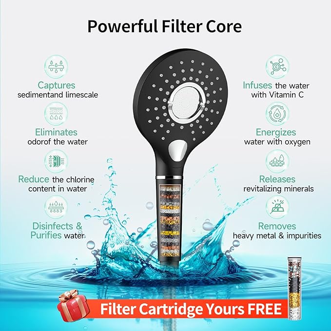 SunCleanse Shower System - 12 Inch Dual Filtered Rainfall Shower Head Combo - High Pressure 3 Spray Mode Showerhead-Included Rough in Valve and Trim Kit - Matte Black