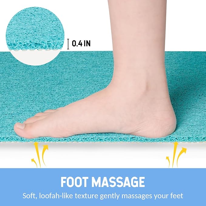 Non-Slip Bathtub Mat, 2 Pack Anti Slip Shower Mat, Fast Drying Bathtub Mats, Foot Scrubber Mat, Anti Slip Mat for Tub, Floor, Bathroom, Kitchen, Home, Hotel (Turquoise Blue 24"×16"+24"×16")