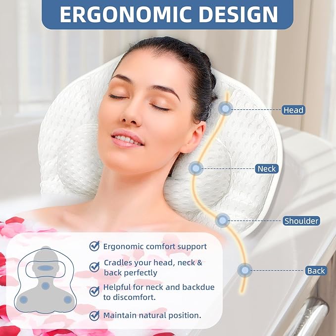 SZXYX Bath Pillows for Tub,Luxury Bathtub Pillows for Head and Neck Support Bathtub Pillow with 6 Strong Suction Cups Relaxing Bath Accessories Spa Gifts