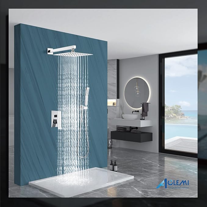Aolemi Shower Faucet Set Rain Shower System with Handheld Spray Bathroom Shower Combo Rough-in Valve and Shower Trim Kit Included Polish Chrom 10 Inch Wall Mount Shower Head
