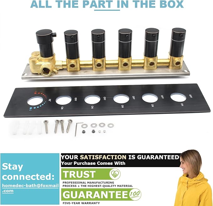 Can Run All Functions Together 5-Way Shower Diverter Valve Kit, HOMEDEC Concealed Brass Thermostatic Mixer Valve Handles Control Outlets Shower Flow(Oil Rubbed Bronze, Vertical installation)