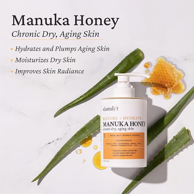 Elastalift Collagen Cream + Manuka Honey Cream Body Lotion & Face Moisturizer Skin Care Bundle For Women & Men | Skin Tightening Collagen Firming Lotion For Crepey Skin, Dry Skin, & Wrinkles, 2PC Set