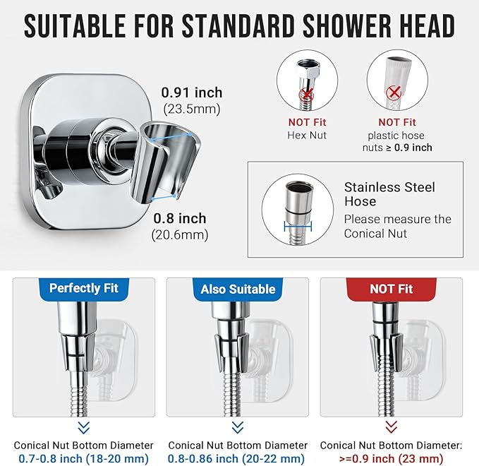 G-Promise All Metal Handheld Shower Head Holder, Adjustable Wall Mount Shower Wand Bracket, Strong Adhesive Disc Mount or Drill Installation (Chrome)