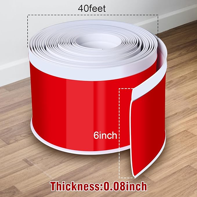 Vinyl Baseboard Molding Trim 6 Inch x 40 Feet Peel and Stick Baseboard Trim Flexible PVC Cove Base Moulding Self-Adhesive Trim for Garage Bathroom Cabinet Floor Walls, White