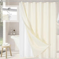 3 in 1 Extra Long Cream Shower Curtain Set-72 W x 84 H, Ivory Waffle and PEVA Liner Set with 12 Stainless Steel Hooks, Waterproof Fabric for Bathroom