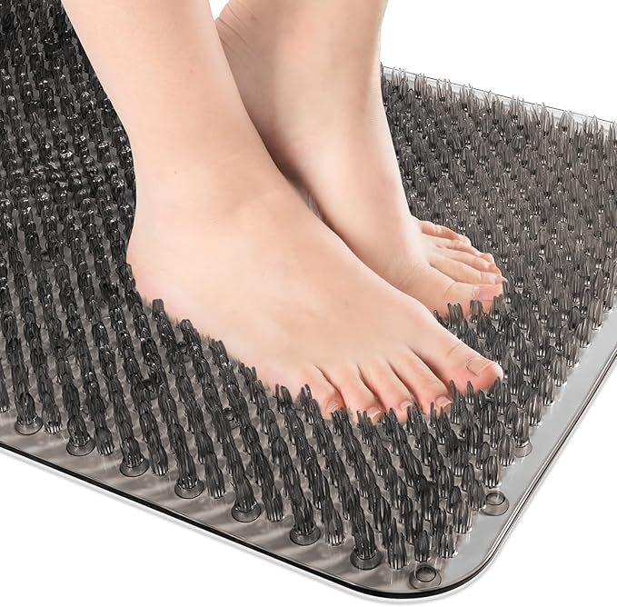 OTHWAY Non Slip Grassy Bathtub Mat : 25.6X13.4 inches Sturdy But Soft Bath Mat_Quick Drain Shower Floor Mat with Soft Bristles for Scrubbing Feet (Dark Grey)