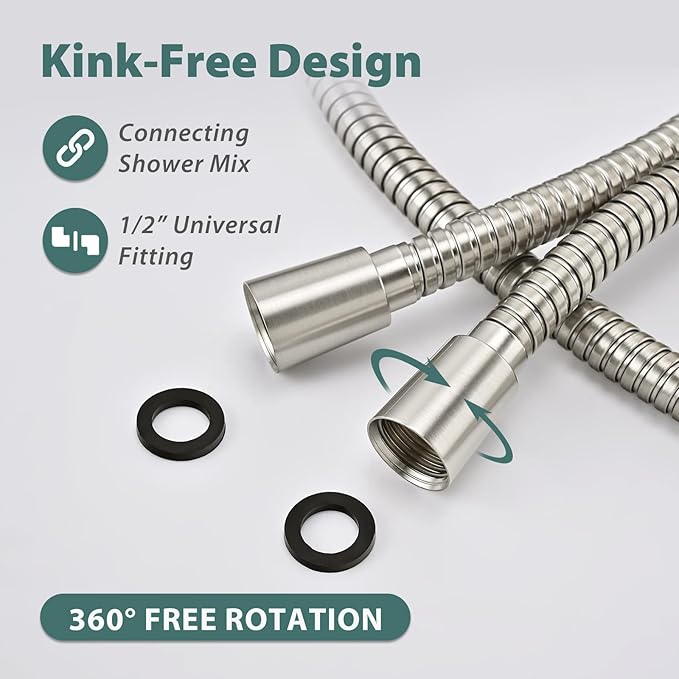 5ft Shower Hose Replacement For Clean 304 Stainless Steel Shower Head Hoses 59 Inches High Pressure Bidet Hose Flexible Extension Brushed Nickel Showerhead Hoses Extra Long Sprayer Tube