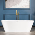 Sarlai 67 Inch Acrylic Freestanding Soaking Bathtub Contemporary Soaking White Tub Stand Alone Ergonomic Bathtub with Black Drain