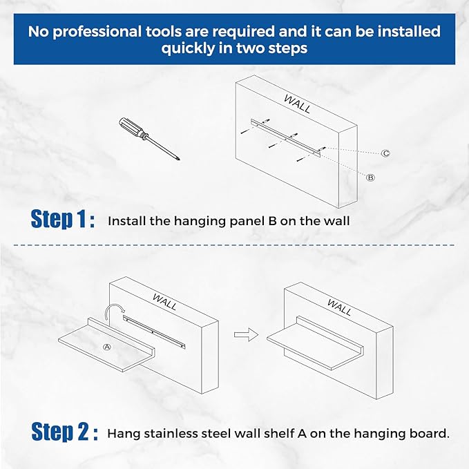 Profeeshaw Stainless Steel Shelf Wall Mounted Commercial Stainless Steel Shelves 8.6 * 16 Inch 44lb Heavy Duty Commercial Kitchen Shelf for Restaurant, Bar, Utility Room, Kitchen and Garage