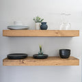 Urbandi Modern Floating Shelves 3 Inches Thick for Wall, Wide Shelves for Kitchen, Living Room, Bedroom, and Bathroom, Natural Pine Wood, Rustic Wooden Shelf, (Set of 2) (Aged Oak, 48Lx3Hx6D)