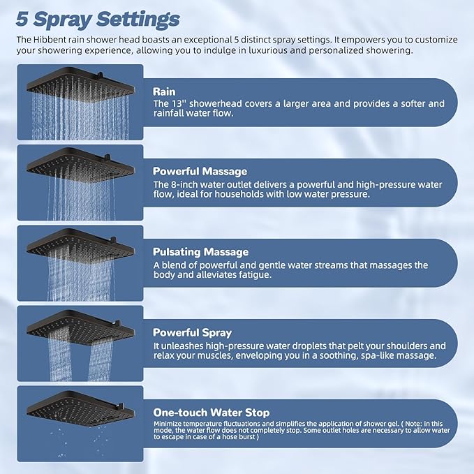 Hibbent 5-spray Filtered Rainfall Shower Head Combo, High Pressure 13'' Showerhead with Stainless Steel 4 Spray Modes Handheld, All Metal 4-way Diverter Arm, 71'' Hose & Holder, Oil-Rubbed Bronze