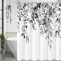 Gibelle Long Shower Curtain 72 x 78, Black and White Floral Shower Curtain, Watercolor Plant Eucalyptus Leaves Fabric Shower Curtain Set