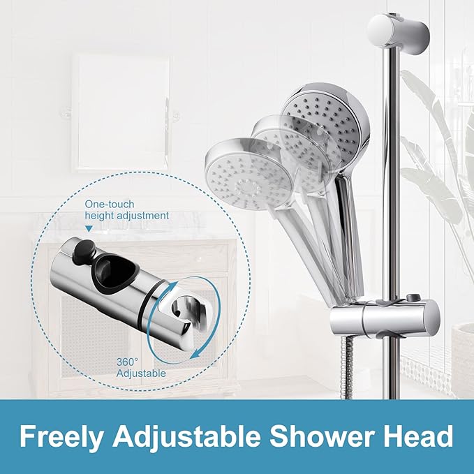 OFFO Shower Slide Bar, 31 in Slide Bar with Adjustable Handheld Shower Head Holder for Bathroom Wall Mounted, Chrome Finish