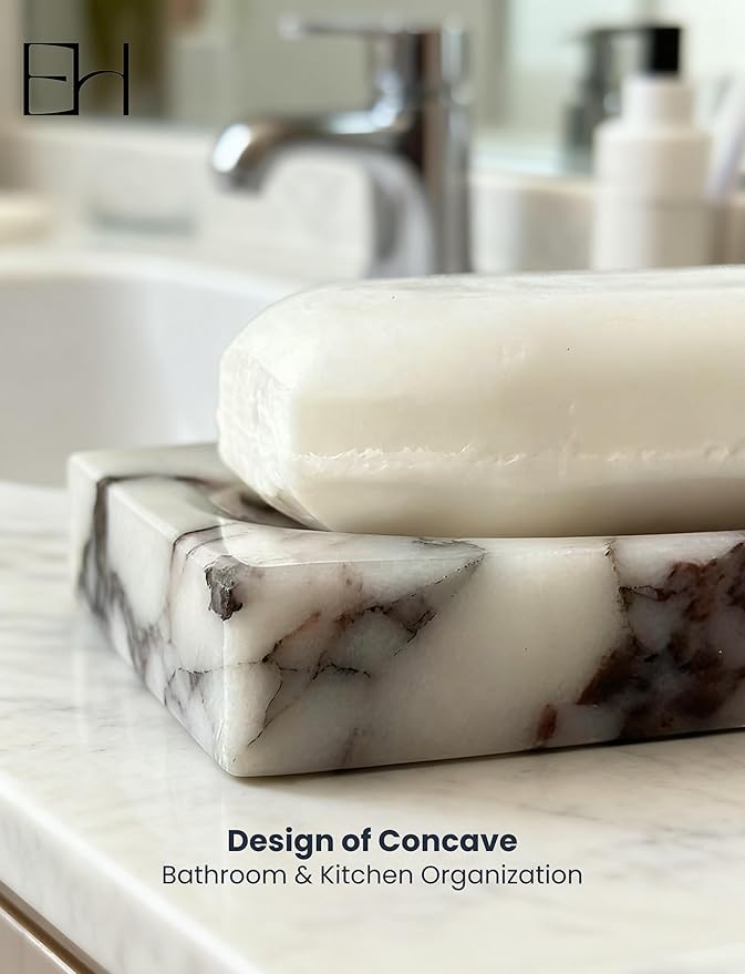 Marble Soap Dish for Shower - Stone Soap Tray Holder, Natural Soap Bar Holder Countertop Caddy, Marble Bathroom Accessories (Calacatta Violet P)