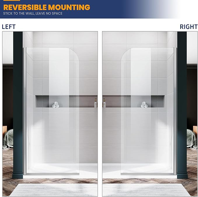 Glass Shower Panel, 30" W x 78" H Semi-Framed Fixed Shower Panel in Silver with 5/16"(8mm) Clear Tempered Glass Door, Simple Shower Door Panel for Bathroom