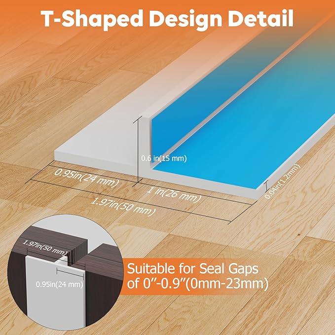 T-Shaped Silicone Door Weather Stripping for Side, 1.97 in x 20 Ft Door Draft Stopper Shower Seal Strip for Door Frame & Windows and Shower Sweep Gaps(White)