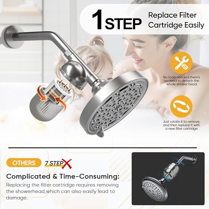 Cobbe Shower Filter | All-METAL Joint | 99% REMOVAL Shower Head Filter for Hard Water, Heavy Metals, Chlorine and Harmful Substance, Improve your skin and hair - Brushed Nickel