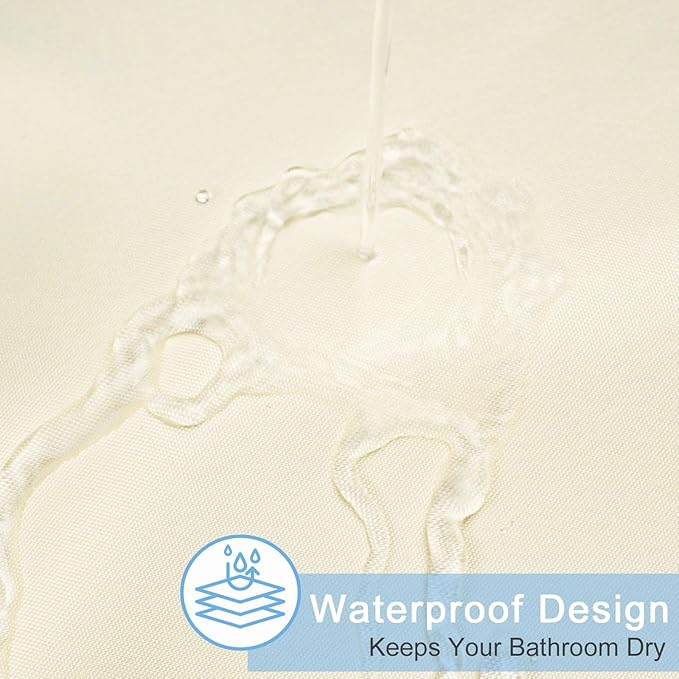 AooHome Extra Long Fabric Shower Curtain, Polyester Solid Shower Curtain Liner for Hotel with Hooks, Weigthed Bottom, Water Repellent, Beige, 72x78 Inch