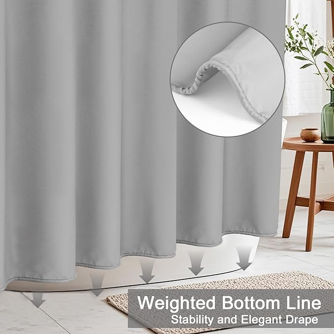 AooHome Light Grey Stall Size Bathroom Curtain for Hotel, Fabric Shower Liner with Hooks for Hotel, Water Repellent, 54 Width x 72 Height Inch