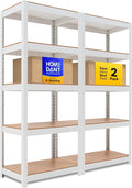 HOMEDANT House 5 Tier Laminated Metal Shelving Unit Adjustable Storage Utility Rack Heavy Duty Shelves Organization Multipurpose Shelf Kitchen Garage Pantry Closet (2, (S) 24.4" W, White)