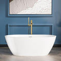 Sarlai 59 Inch Acrylic Freestanding Soaking Bathtub Contemporary Soaking White Tub Stand Alone Ergonomic Bathtub with Chrome Drain and Overflow