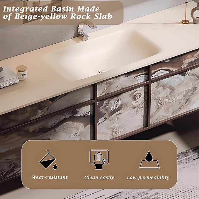 60IN Modern Bathroom Vanity with Sink - Bathroom Vanity with 2 Drawer Organizer, LED Mirror Lights & Defogging Function | Wall - Mounted Vanity with Silver Sink Faucet