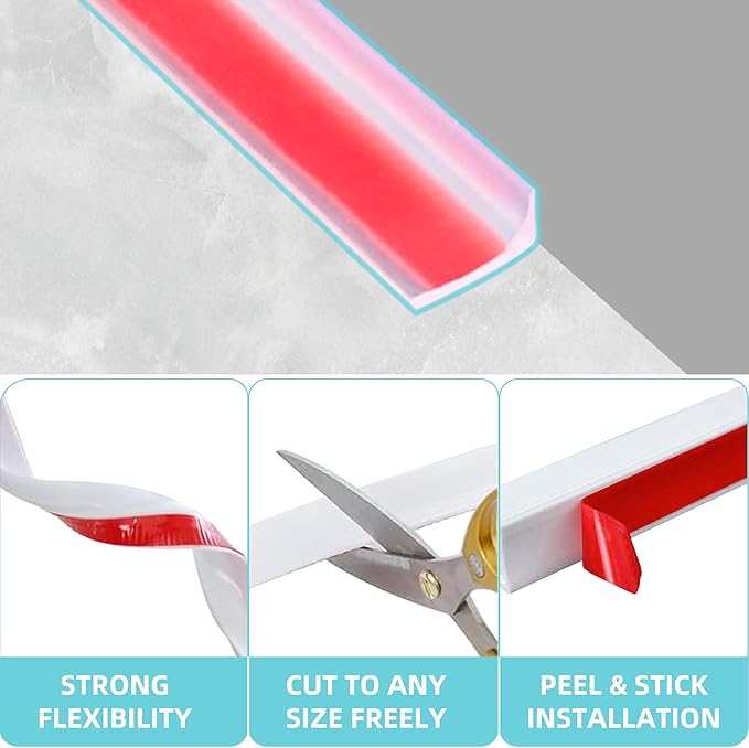 Shower Threshold Water Dam,Walk in Shower Water Guard, Shower Dam Water Barrier Bathroom Sink Splash for Dry And Wet Separation Caulk Seal Strip Edge Trim (98Inch, Transparent)