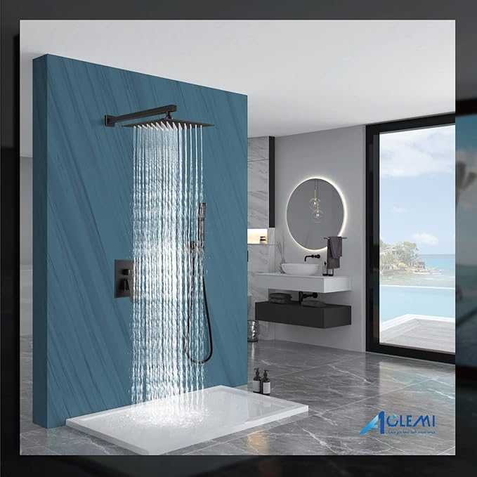 Aolemi Shower Faucet Set Rain Shower System with Handheld Spray Bathroom Shower Combo Rough-in Valve and Shower Trim Kit Included Oil Rubbed Bronze 10 Inch Wall Mount Shower Head