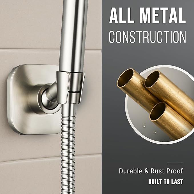 G-Promise All Metal Handheld Shower Head Holder, Adjustable Wall Mount Shower Wand Bracket, Strong Adhesive Disc Mount or Drill Installation (Brushed Nickel)