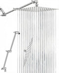 All Metal Rain Shower Head, 10'' High Pressure Rainfall Square Showerhead with 16" Shower Head Extension Arm, Brass Adjustable Shower Arm Extender, Waterfall fixed Showerheads, Chrome