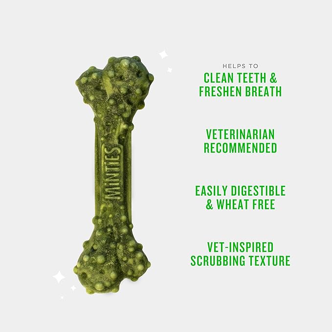 Minties Dental Chews for Dogs, 20 Count, Vet-Recommended Mint-Flavored Treats for Medium Dogs 25-50 lbs, Dental Bones Clean Teeth, Fight Bad Breath, and Removes Plaque and Tartar