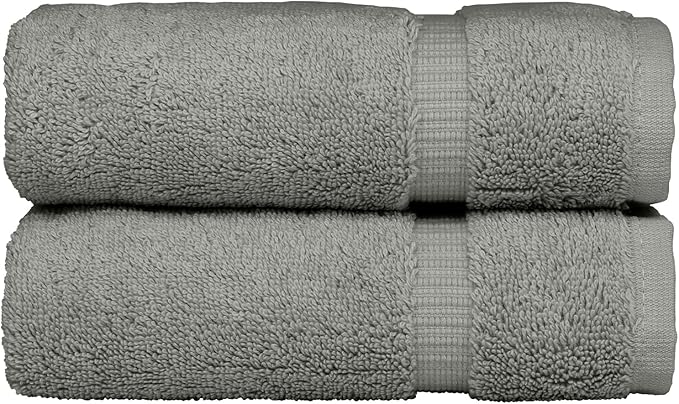 Monogrammed Hand Towel, Personalized Initial Gift, Extra Absorbent 100% Turkish Cotton - Soft Terry Finish - Set of 2 - Silver Block Initial I - Embroidered on Grey Towels