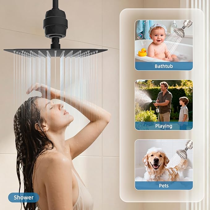 iFealClear Shower Head Filter, High Output Shower Filter for Hard Water for Remove Chlorine and Fluoride, Reduce Dry Itchy Skin and Eczema, 20-Stage Consistent Flow Shower Water Filter, Matte Black