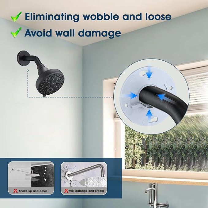 6 Inch Shower Arm with Flange and Stabilizer Bracket, Wall Mounted Shower Pipe Arm 304 Stainless Steel For Fixed Shower Head & Handheld Showerhead, Oil Rubbed Bronze