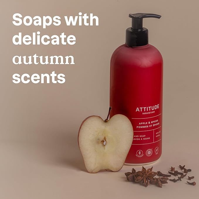 ATTITUDE Liquid Hand Soap, EWG Verified, Plant and Mineral-Based, Vegan Personal Care Products, Apple & Spices, 16 Fl Oz