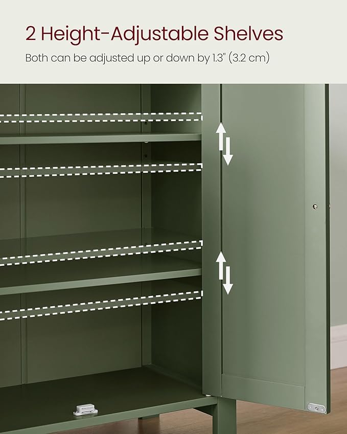 VASAGLE Floor Storage Cabinet, Freestanding Storage Unit with 2 Adjustable Shelves, for Bathroom Living Room Dining Kitchen, 11.8 x 23.6 x 31.5 Inches, Forest Green UBCB060C01