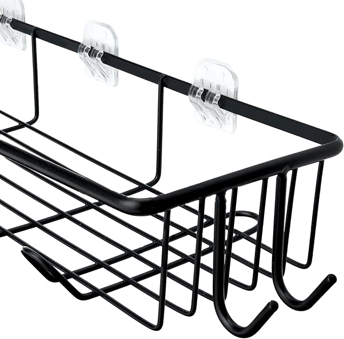 Amazon Basics Shower Organizer Caddy with Soap Holder, Stainless Steel, Black, Set of 5